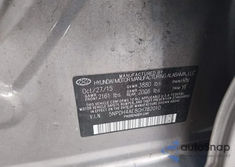 2016 Hyundai Elantra Se z USA, uszkodzony, nr VIN 5NPDH4AE8GH782010